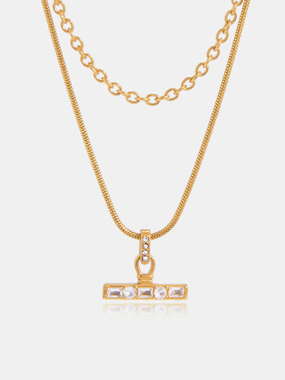 Layered Bar Crystal Pendant Necklace
