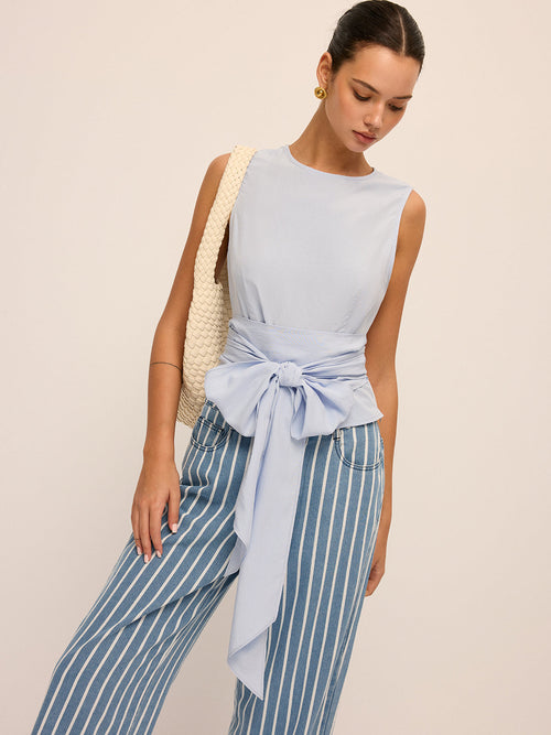 Large Bow Waist Tencel-Blend Sleeveless Top