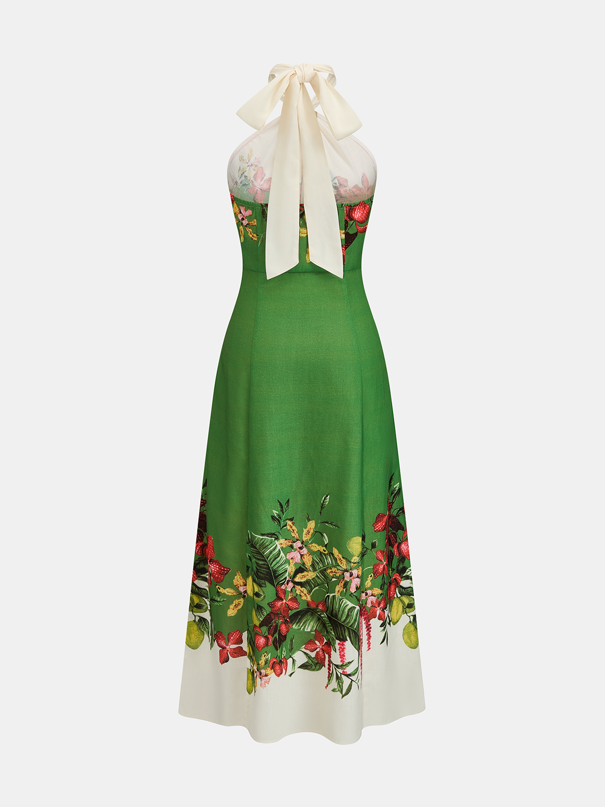 Tie Halter Fruit Floral Print Midi Dress