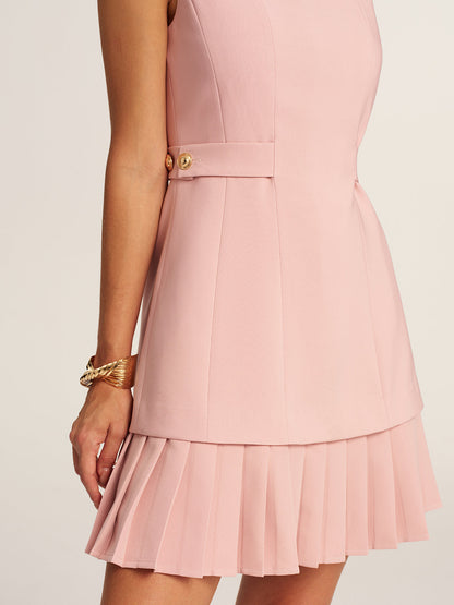 Pleated Hem Notch Neck Tailored Mini Dress
