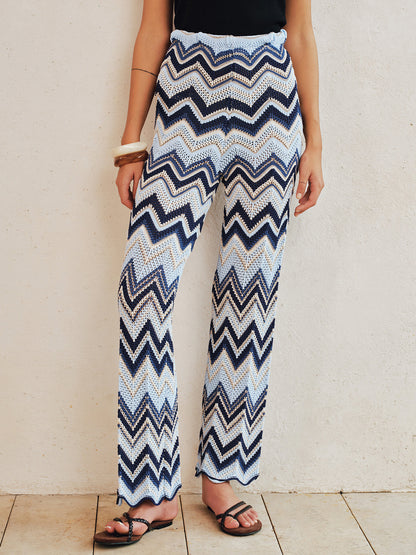 Multi-Tone Chevron Hollow Knit Pants