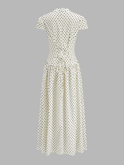 Mock Neck Polka Dot Short Sleeve Midi Dress