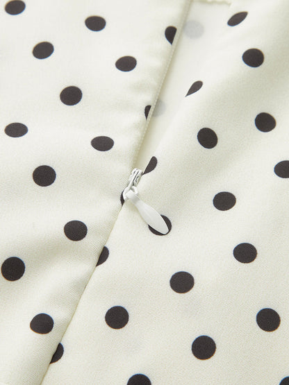 Mock Neck Polka Dot Short Sleeve Midi Dress