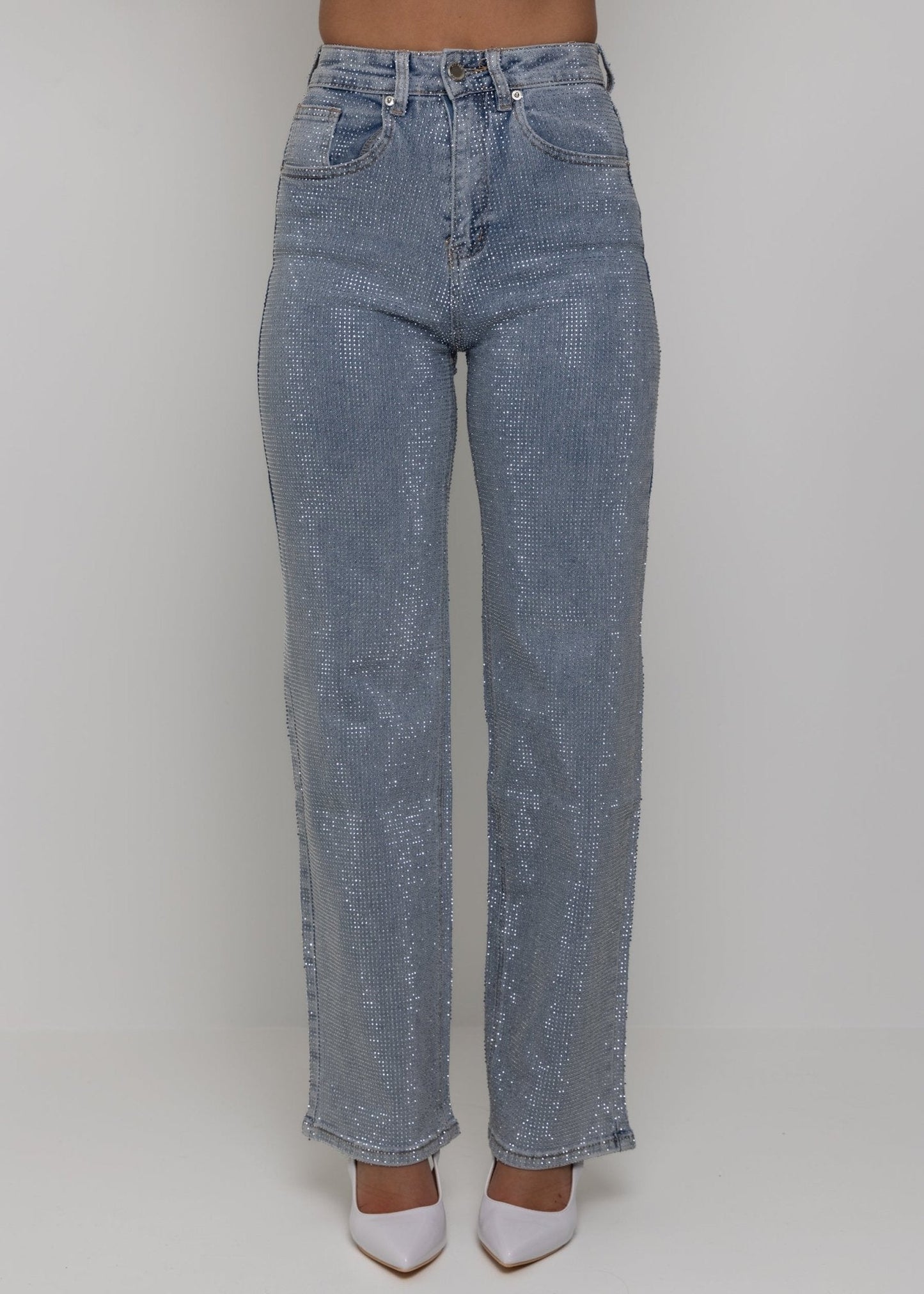 Forever Sparkle Diamante Straight Leg Jean - Blue