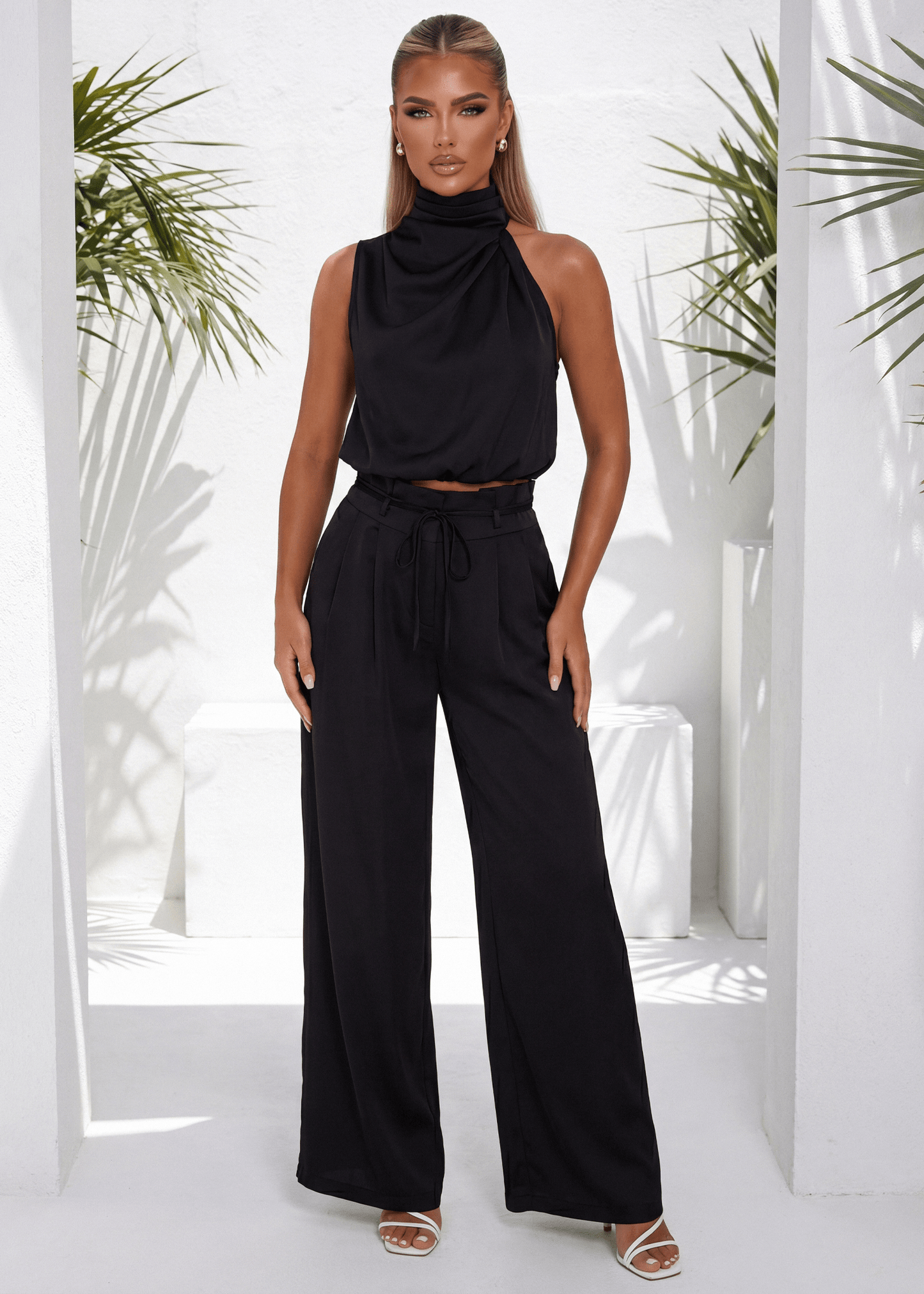 Lip Service Satin Top and Trouser Two Piece - Black