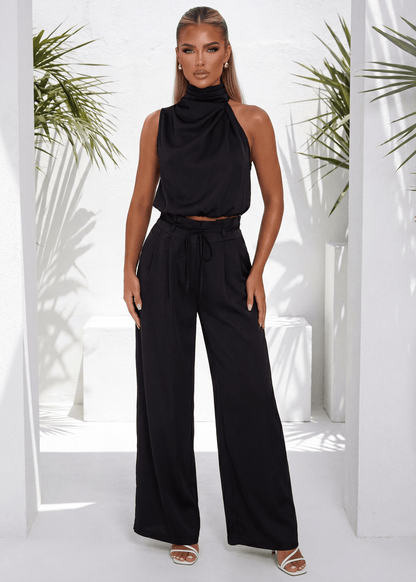 Lip Service Satin Top and Trouser Two Piece - Black