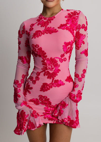 Locked In Heaven Long Sleeve Mini Dress - Pink
