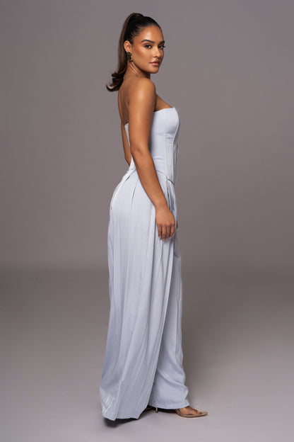 Blue Clara Wide Leg Pleated Trousers