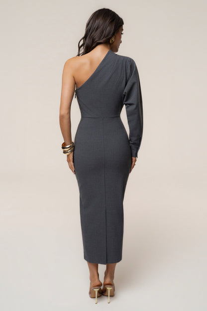 Grey Racheal One Shoulder Midi Dress