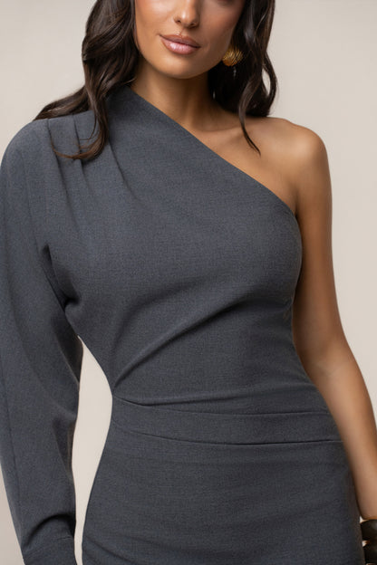 Grey Racheal One Shoulder Midi Dress