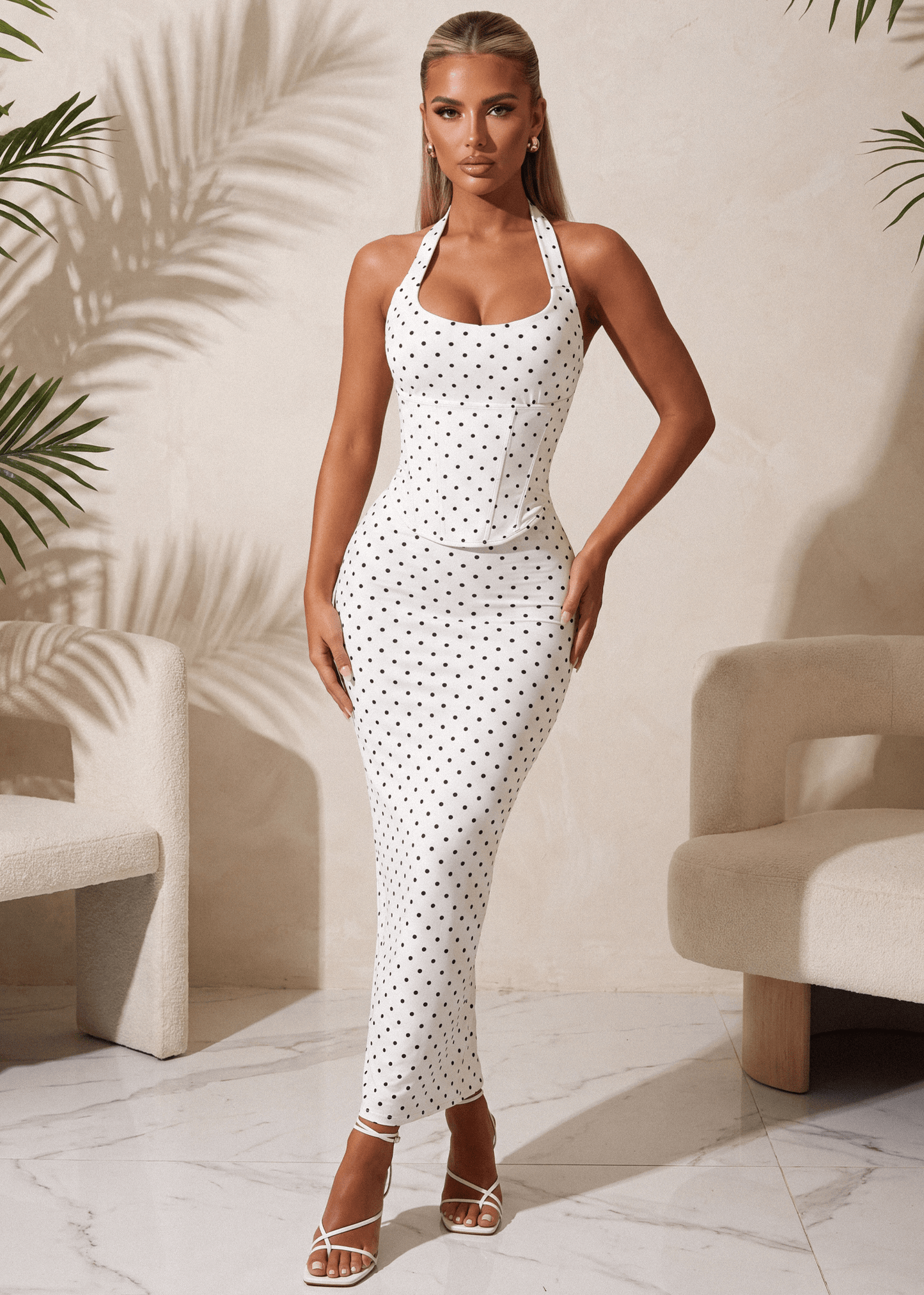 Soft Spot Detachable Corset Maxi Dress - Polka Dot