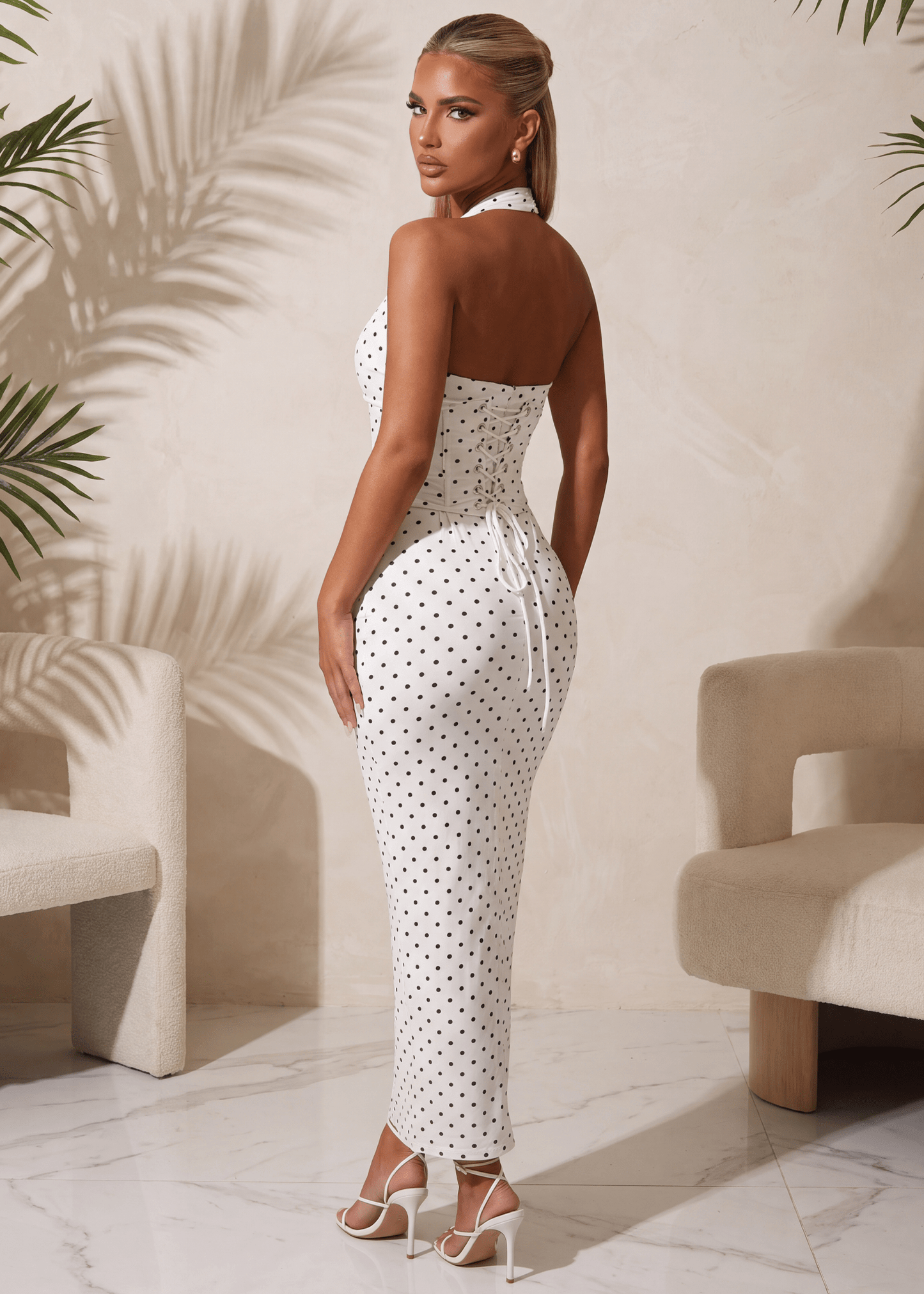 Soft Spot Detachable Corset Maxi Dress - Polka Dot