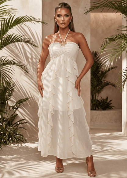 Waste Your Heart Ruffle Maxi Dress - Ivory