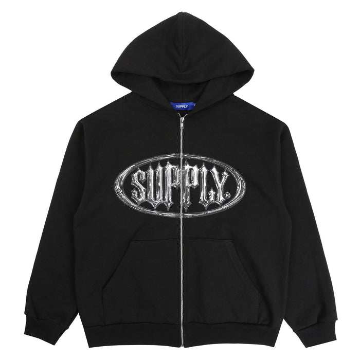 Chrome Zip Hooded Sweater - Black