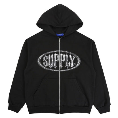 Chrome Zip Hooded Sweater - Black