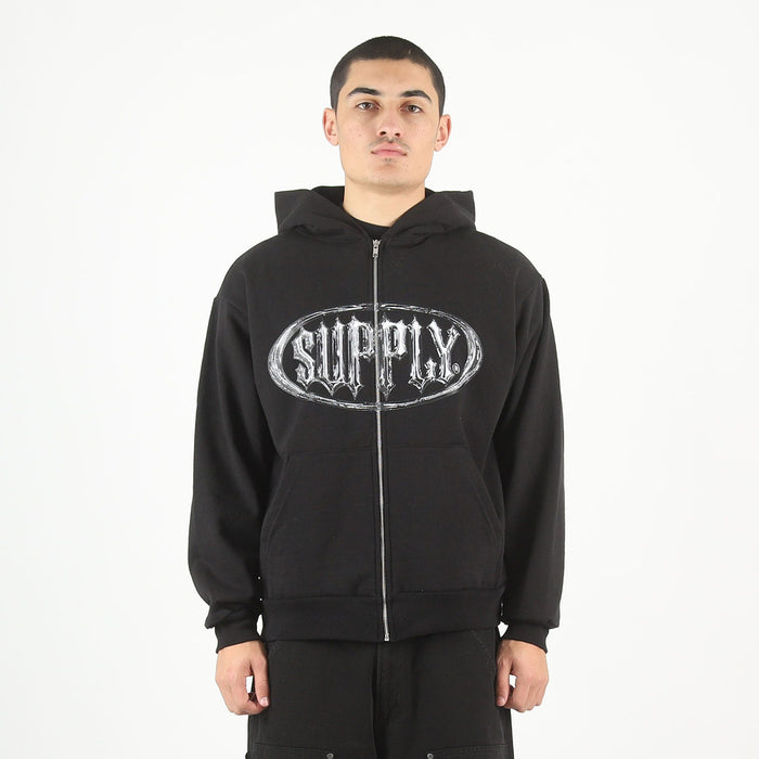 Chrome Zip Hooded Sweater - Black