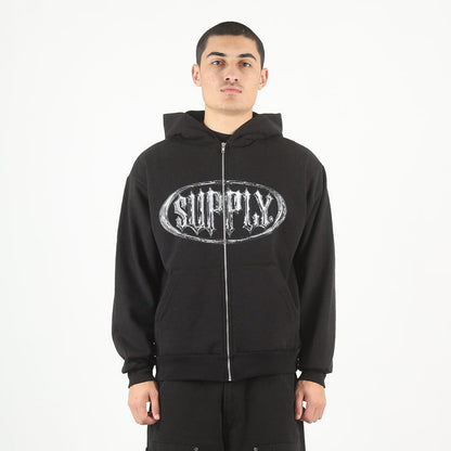 Chrome Zip Hooded Sweater - Black