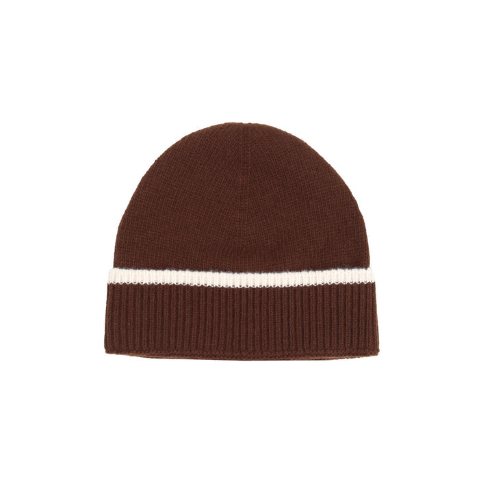 Contrast Stripe Wool Beanie - Brown