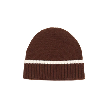 Contrast Stripe Wool Beanie - Brown