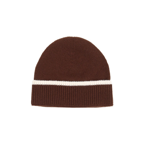 Contrast Stripe Wool Beanie - Brown