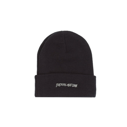Metal Stamp Logo Cuff Beanie  - Black