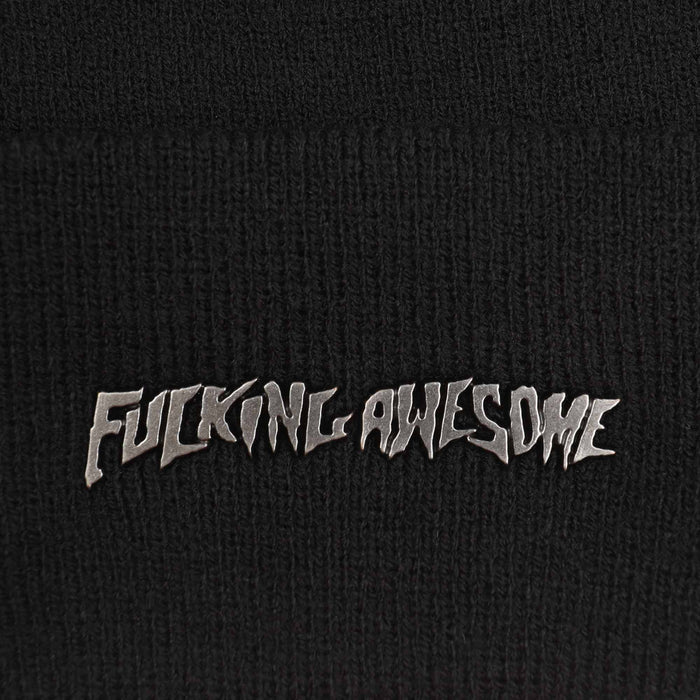 Metal Stamp Logo Cuff Beanie  - Black
