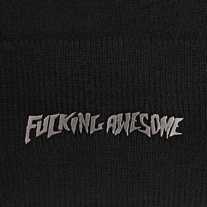 Metal Stamp Logo Cuff Beanie  - Black