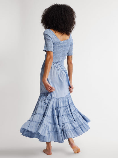 Celia Dress in Chambray Polka Dot