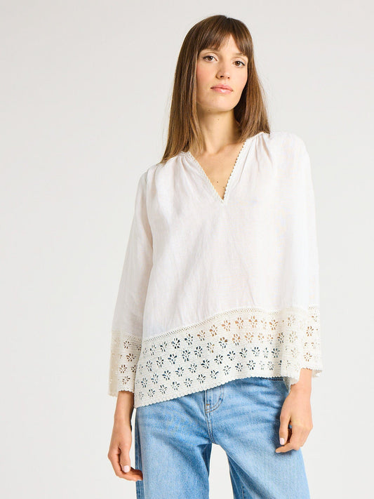 Elsie Top in White Linen