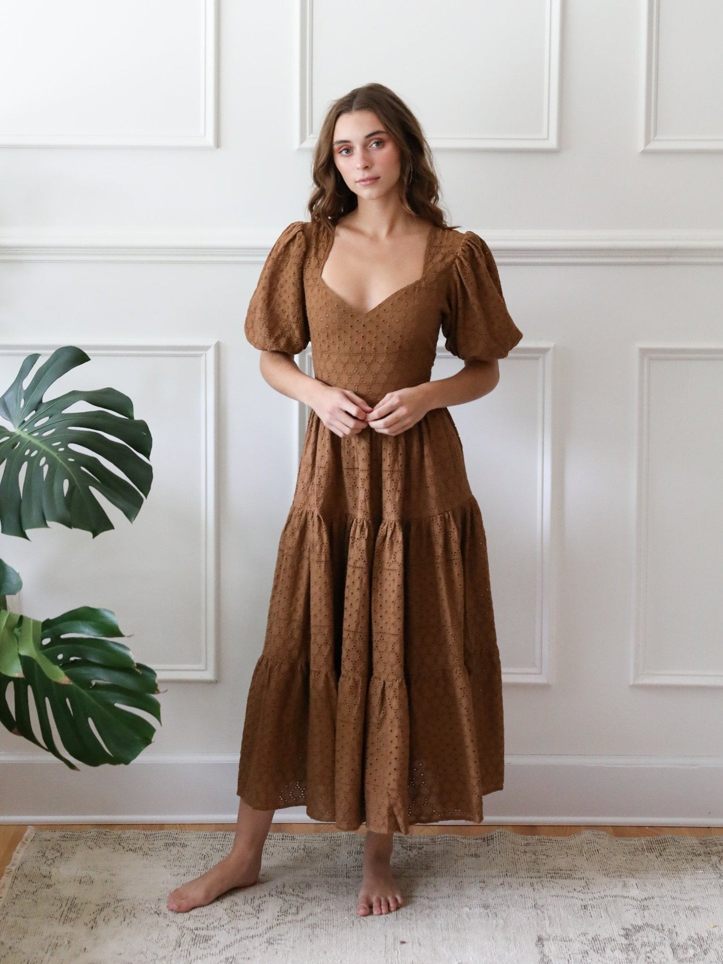 Maja Dress in Caramel Eyelet