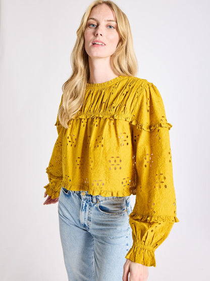 Thea Top in Marigold Eyelet