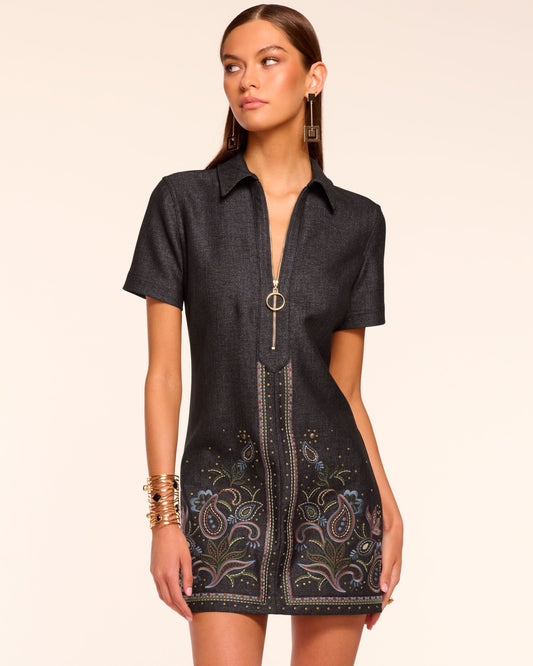 Kristen Embroidered Denim Mini Dress