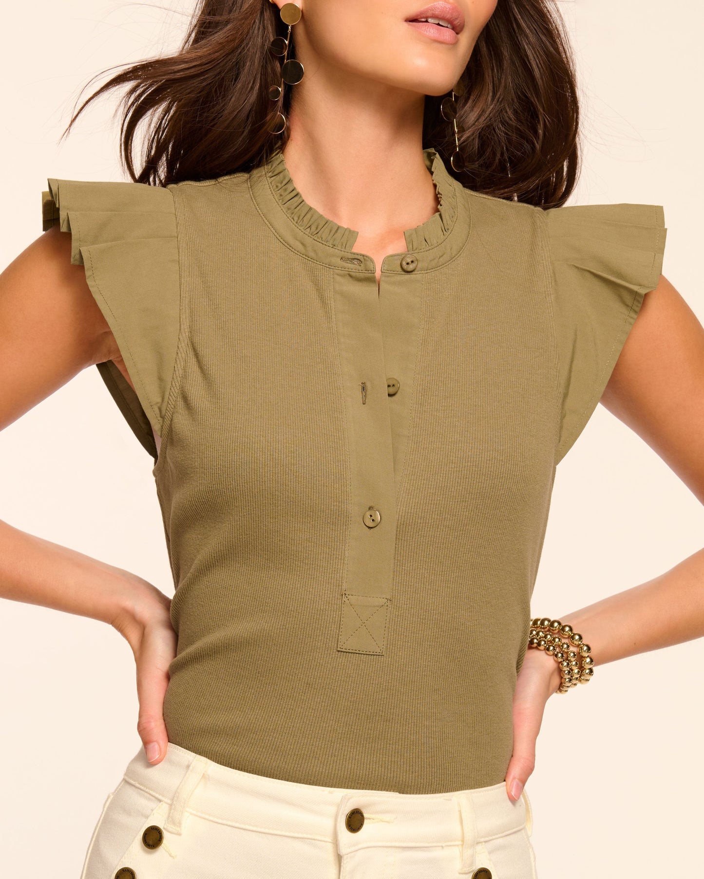 Monroe Cotton Knit Combo Flutter Sleeve Top