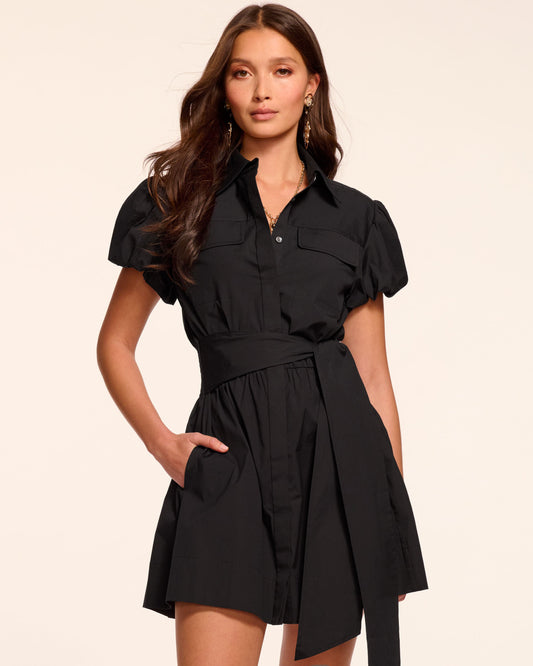 Nicky Cotton Poplin Short Sleeve Mini Dress | BLACK