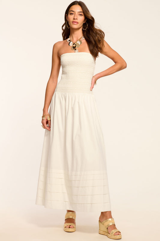 Jace Cotton Poplin Smocked Maxi Dress | WHITE