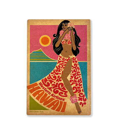 Western Airlines Hula Wooden Postcard