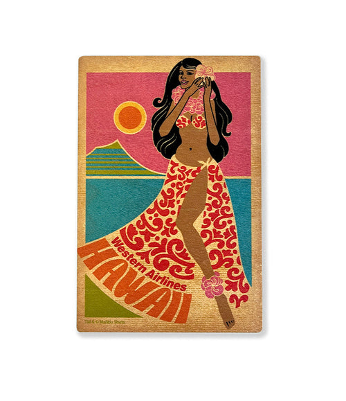 Western Airlines Hula Wooden Postcard
